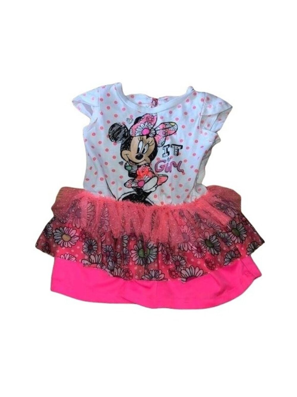 Disney Minnie Mouse "It Girl" Dress Size 2T Pink Polka Dot & Floral Tulle Skirt